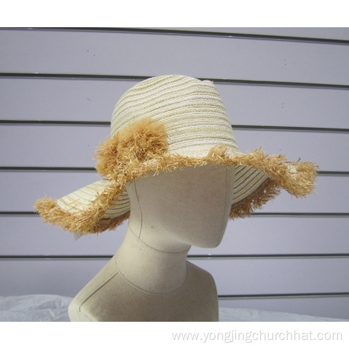 Fine Paper Braid Raffia Ball Trimmed Sun Hats